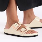 Arizona Big Buckle Exquisite High Shine Ecru Natural Leather Patent