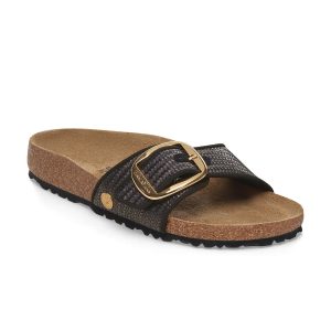 Madrid Big Buckle Raffia Black Textile