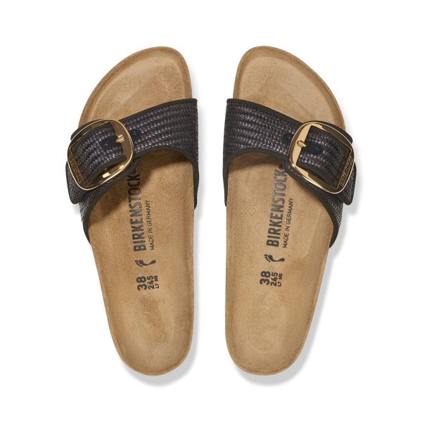 Madrid Big Buckle Raffia Black Textile